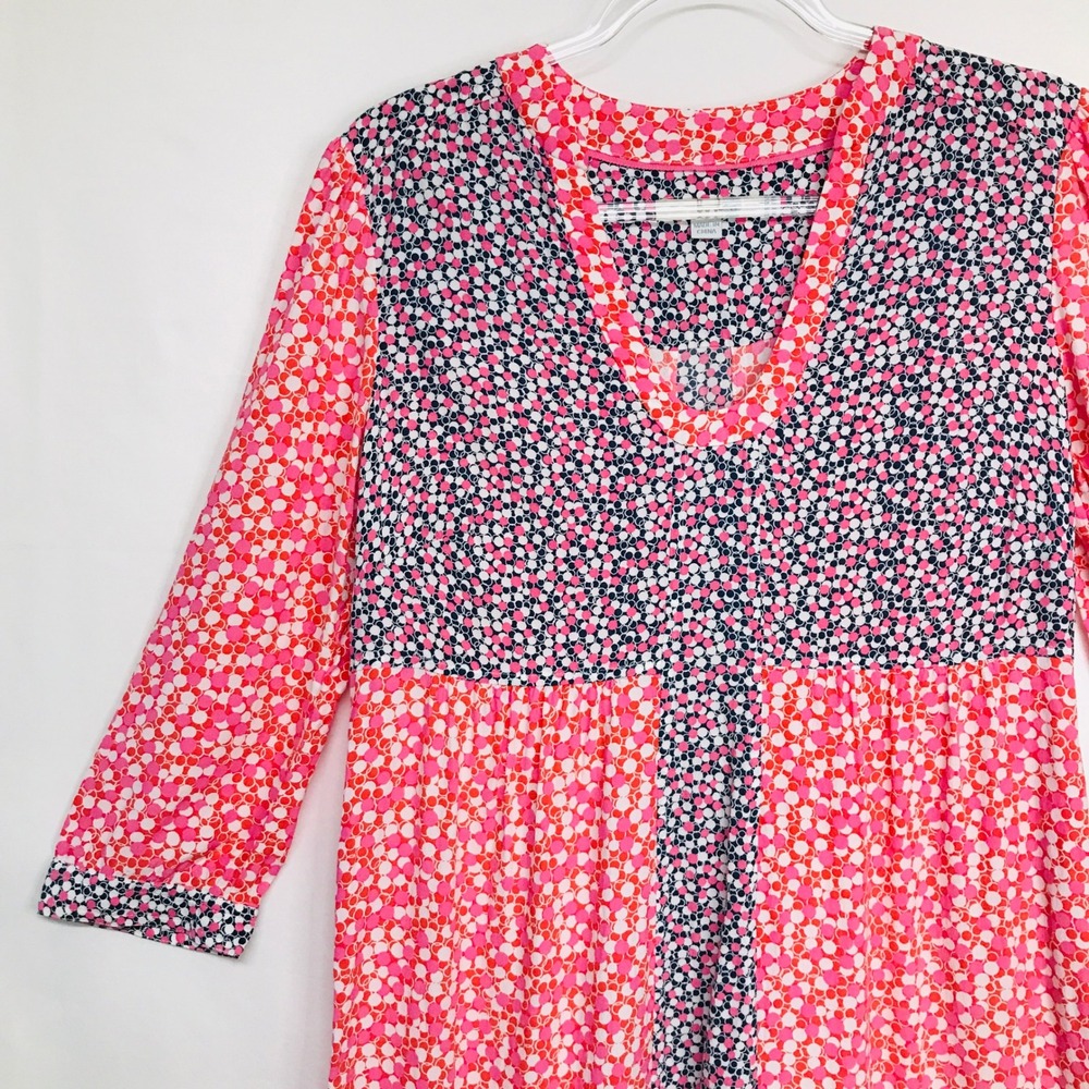 Boden Mollie Womens 8R Pink Navy Blue Bubble Print V-Neck 3/4 Sleeve Shift - Picture 2 of 6